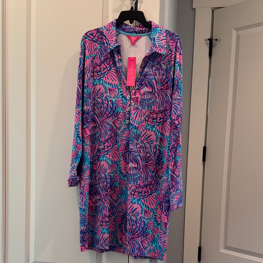 Lilly Pulitzer Pink and Blue Tropical Print dress